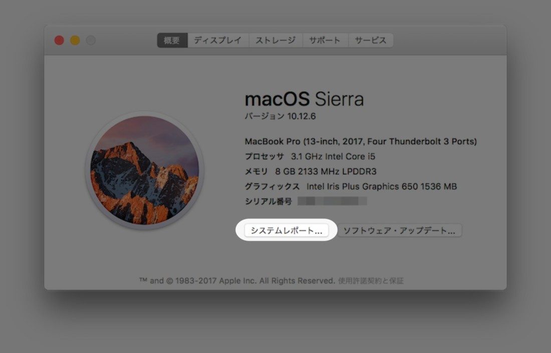 このMacについて−システムレポート選択
