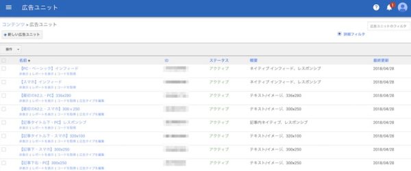 広告ユニット一覧